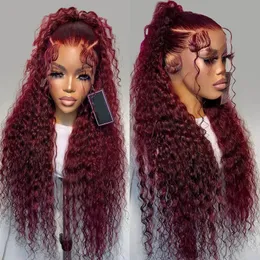 Dark Wine Red Loose Curly Synthetic 13x4 Spets Front Wigs Glueless värmebeständig Fiber Naturhårfrihet Free Parting for Women 240327