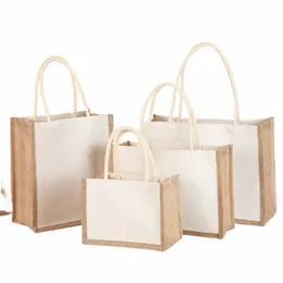 Sackleinen Jute Tote Shop Tasche Vintage Wiederverwendbare Lebensmittel Hochzeit Geburtstag Geschenk Tasche Handgemachte Leinen Taschen Tragbare Damen Handtaschen h2Bq #