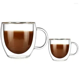 Tazze 90ml 250ml Tazza di vetro a doppia parete di due dimensioni con manico Caffè Kungfu Tè Succo di latte Tazza di bevande salutari