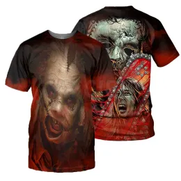 Camiseta Con Estampado 3d de Cara de Cuero Para Hombre y Mujer, Camisa Unisex de Horror Para Halloween, Verano, 2024
