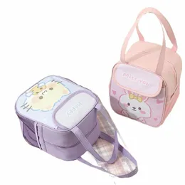 simpatico gatto viola pranzo al sacco Lunch Box Studente Kawaii termico isolato Tote Cooler Borsa Bento Pouch Ctainer Borse per alimenti scolastici O1PQ #