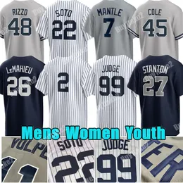 22 Juan Soto Custom 99 Judge de Aaron Justiça de beisebol Anthony Volpe Rizzo Giancarlo Stanton Gerrit Cole Marcus Stroman Yankees Derek Jeter Alex Verdugo Gleyber