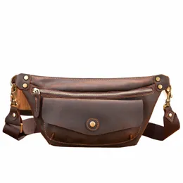 حقيبة الخصر للرجال Crossbody Sling Chest Pack Real Leather Weist Pack Travel Man Disual Hand Bag Bag Fanny Pack Mal