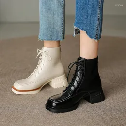 Boots 2024 Autum/Winter Women Shoes Cowhide Platform Heel Ankle Thick Heels Chunk