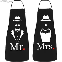 Aprons Hot Mr Right And Mrs Always Right Apron For Women Men Unisex Bib Funny Couples Cooking Kitchen Tablier Cuisine Chef Baking Y240401