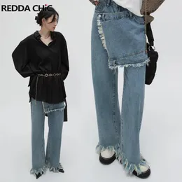 Женские джинсы REDACHiC, винтажные джинсовые брюки с запахом для женщин, 90-е годы, ретро фигуристки, мешковатые потертые женские брюки с высокой посадкой, одежда Y2k
