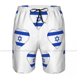 Mäns shorts hjärtan med Israel flagga snabb torr simning för män badkläder baddräkt bagageutrymme badstrand slitage