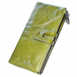 new Green Genuine Leather Wallet Vintage Coin Purse For Ladies Women Lg Clutch Wallets With Cell Phe Bags Card Holder l3kr#