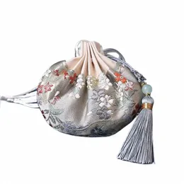 Çin tarzı boş poşet çanta torbası çizim kadın püskül takı depolama çantası çok renkli nakış bezi mücevher torbası x431#