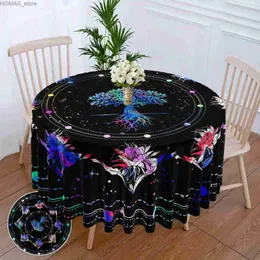 Pano de mesa 1 peça Cool Life Tree Circular Toalha de mesa Dream Purple Moonlight Butterfly Capa de mesa à prova d'água Mandala 63 polegadas Toalha de mesa Y240401