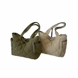 ladies Tote Bags Large Capacity Women Padded Shoulder Bags Plaid Ladies Shop Handbags Nyl Quilted Lattice Top-handle Bag A85G#