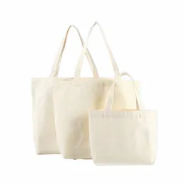 Grande Capacidade Canvas Shop Bags DIY Dobrável Eco-Friendly Cott Tote Bags Bolsa de Ombro Reutilizável Bolsa de Supermercado Bege Branco N4Cm #