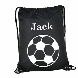 Borsa persalizzata per bambini "Calcio" Borsa per kit scuola P.E Nome personalizzato Borsa con coulisse impermeabile per bambini Forniture sportive G5L3 #