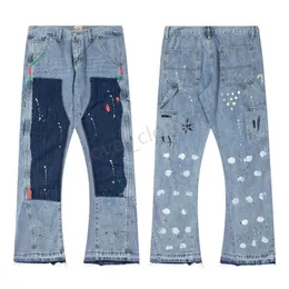 Mens Jeans Flare Pants Galleri Designer Fashion Splash Ink Graffiti Print tvättad tyg Höggata lyxiga kvinnor byxor avslappnad plus storlek S-XL