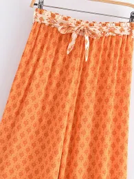 Donne chic vintage Floral Stampa pantaloni a larga gamba bohémien Lady Gothic Elastic Waist Rayon Boho Long Pants Oversare