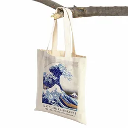 Vintage Tote Shopper Bag Abstrato Japão Artista Hokusai Mount Fuji Mulheres Shop Bags Dupla Impressão Casual Senhora Bolsa de Lona 80Jj #