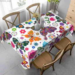 Table Cloth Colorful Butterfly Flower Rectangle Tablecloth Wedding Decorations Washable Dining Tablecloth for Kitchen Holiday Party Decor Y240401