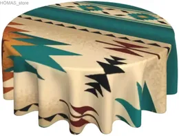 Tkanina stołowa południowo -zachodnia Aztec Native Turquoise Stripe Okrągły obrus 60 -calowy okrągły okładka stołowa wystrój tabletopa