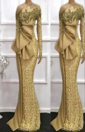 2021 Bling Seksi Balo Elbiseleri Kadınlar İçin Altın Sergi Omuz Dantel Aplikleri Kristal Boncuklu Resmi Gece Elbise 9171357