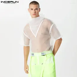 Men's T Shirts 2024 Men Shirt Mesh Transparent Turtleneck Short Sleeve Irregular Tee Tops Streetwear Sexy Loose Fashion Camisetas INCERUN
