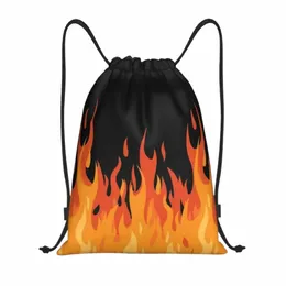 Personalizado Big Fire Orange Flames Drawstring Bag para Treinamento Yoga Mochilas Mulheres Homens Vintage Burning Flame Sports Gym Sackpack 77o7 #