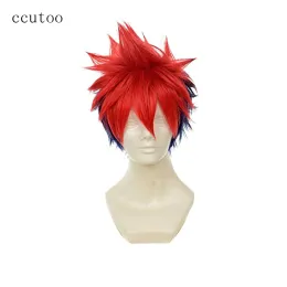 Wigs ccutoo 12" Men's Short Shaggy Layered Red Blue Mix Synthetic Hair Food Wars: Shokugeki no Soma Yukihira Souma Cosplay Wig