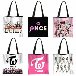 Koreli Kpop Twice Dükkan Çantası Fantezi Naye Kadınlar Nedensel Totes Büyük Kapasite Depolama Omuz Çantaları Bayanlar Yeniden Kullanılabilir Alışveriş Çantaları S7FK#