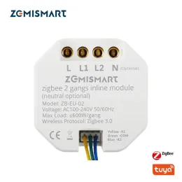 コントロールZEMISMART TUYA ZIGBEE INLINEモジュールスイッチアプリリモートコントロールミニライトスイッチ2ギャング2ウェイニュートラルオプションAlexa Google Home