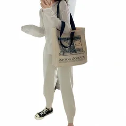 ld Books Print Ladies Casual Handbag Tote Bag Reusable Large Capacity Cott Shop Beach Bag Travel Bag s4cr#