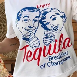 Summer Kobiety Hippie Śliczne alkohol Picie koszulki Ciesz się Tequila Retro Graphic Tee Vintage Fashion T Shirts Tops Unisex Odzież 240315