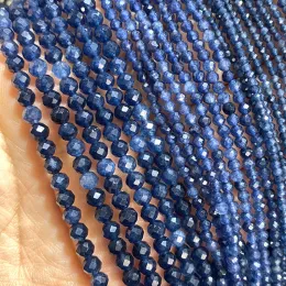 Perle di pietra naturale sfaccettate di sappiate calcedony blu di calcedonia rotonda perle per distanziatore sciolto per gioielli che producono una collana bracciale fai-da-te 2-4 mm