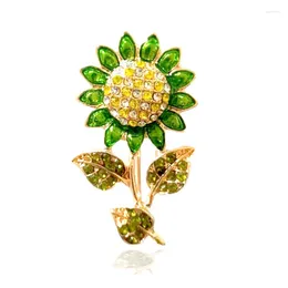 Broşlar CSXJD 2024 Moda Tasarım Rhinestones Sun Flower Broş Yüksek dereceli ayçiçeği yaka iğnesi