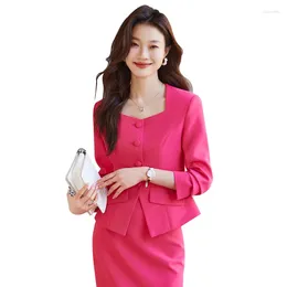 2 피스 드레스 치마 정장 공식적인 유니폼 디자인 블레이저 페미노 여성 전문 사무실 작업 및 재킷 코트 세트