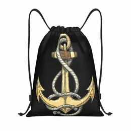 Морской капитан Якорь Сумка на шнурке Мужчины Женщины Портативный тренажерный зал Спортивный рюкзак Sailor Adventure Shop Рюкзаки для хранения t38m #
