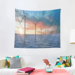 Tapisserier flytande vindkraftverk installerade i havet. Alternativ energikälla TAPESTRY VÄGGE DECO RUMPROUNTER