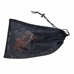 Black Mesh Stuff Sack Drable Nyl Drawstring Tvättväska för att skölja strandleksaker Simning Cam Travel Outdoor Tool Bag P6P5#