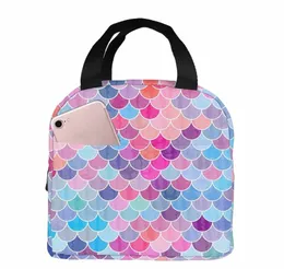 Borsa da pranzo a coda di sirena per donna Borsa termica termica riutilizzabile Lunchbox con tasca frontale Grandi contenitori da lavoro Picnic Pesca r0Ys #