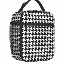 moderno nero bianco pied de poule borse pranzo isolate per picnic all'aperto geometrica Resuable dispositivo di raffreddamento termico Lunch Box Donna Bambini y682 #