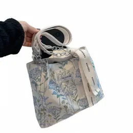 2023 Large Capacity Tote Canvas Top-Handle Bags for Women Fi Embroidery Floral Female Shoulder Bags Casual Commuter Bag n5xu#