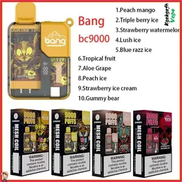 Otantik patlama kutusu BC 9000 Puflar Tek kullanımlık vape patlama kutusu şarj edilebilir E Sigara 9k Mile Bobin RGB Işıklar 12 Teşerler 14ml E-Liquid Stok