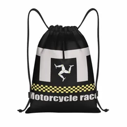 Custom Isle of Man Flag DrawString Bag Män Kvinnor Lätt motorcykel TT RACE Sport Gym Lagring Ryggsäck R54N#