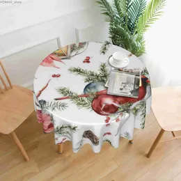 Bordduk Watercolor Christmas Cardinal Bird Runda 60 tum Borddukar TABLE COVER POLYESTER TABLEDduken tvättbar bord täckmatta y240401