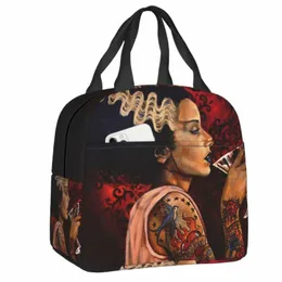 sposa Cocktail Tattoo Art Lunch Bag Cooler termico isolato Frankenstein Mster Lunch Box per le donne Bambini School Food Borse 00uF #