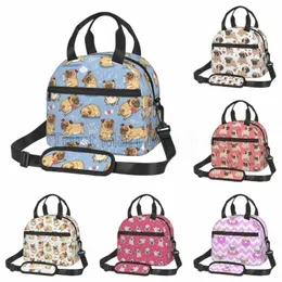 carino Pug Dog borsa da pranzo isolata per le donne Bambini Lunch Box termico Borse portatili più fresche per la scuola Lavoro Picnic Beach Travel T3il #