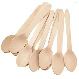 ملاعق 100pcs ملعقة خشبية يمكن التخلص منها آيس كريم أدوات المائدة المطبخ أدوات طبخ أدوات حساء شوربة