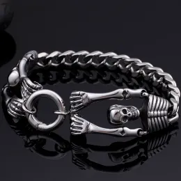 Armbänder Gothic Schädel Körper Armband Für Männer Biker Schmuck Herren Armbänder Auf Hand Band Kette Edelstahl Zubehör Großhandel