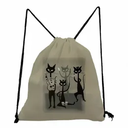 Carto Animati Cat Print DrawString Pocket Travel Kvinnors ryggsäck Högkvalitativ skoväska för skola Portabla bokväskor Anpassade 78SY#