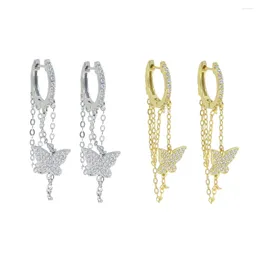 Dangle Earrings 925 Sterling Silver Bling CZ Hamsa Hand Eyes Moon Star Butterfly Pendant Tassel Chain Dangling Drop Jewelry