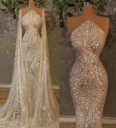 Glitzerndes Meerjungfrau-Hochzeitskleid mit Pailletten und Wickel-Illusion Bling Dubai Princess Brautkleider Robe De Soiree Türkische Couture Abendkl9228765