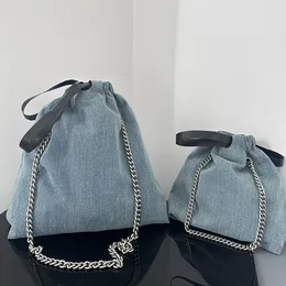 Kvinnors Crush Tote Bag Fashion Denim/Calfskin Designer Axelväskor Vintage Metal Mirror Quality Luxury Lady Handbag Purse With Box